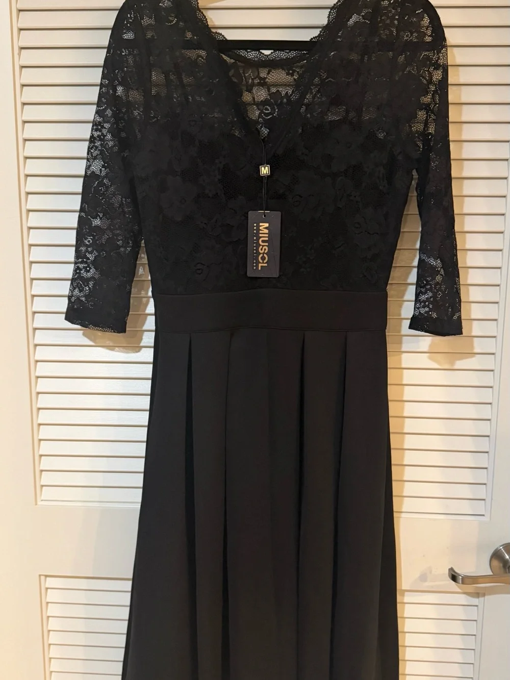 NWT MIUSOL Black Lace Pleated Fit & Flare Dress L